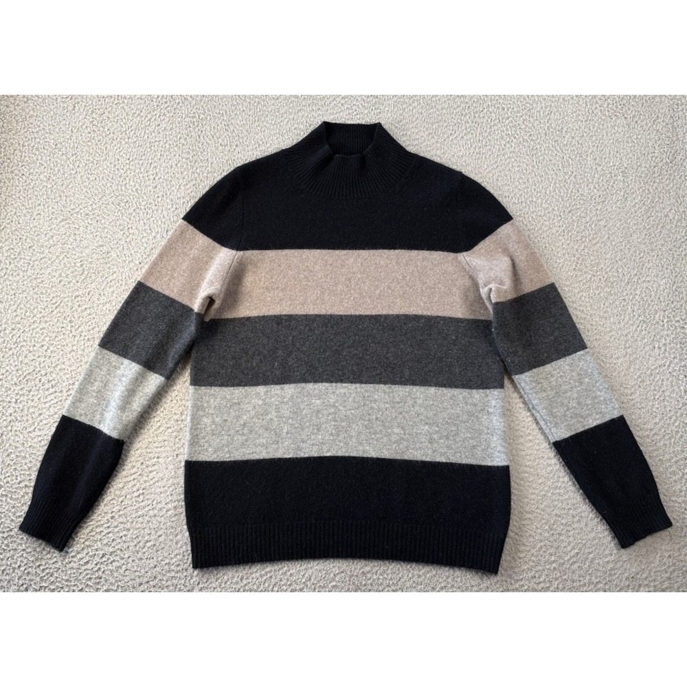 Bloomingdales Cashmere Sweater Womens Large Mock Neck Striped Colorblock Knit